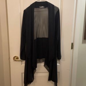 Sympli black mesh cardigan with solid fabric arms and collar. Size 10.